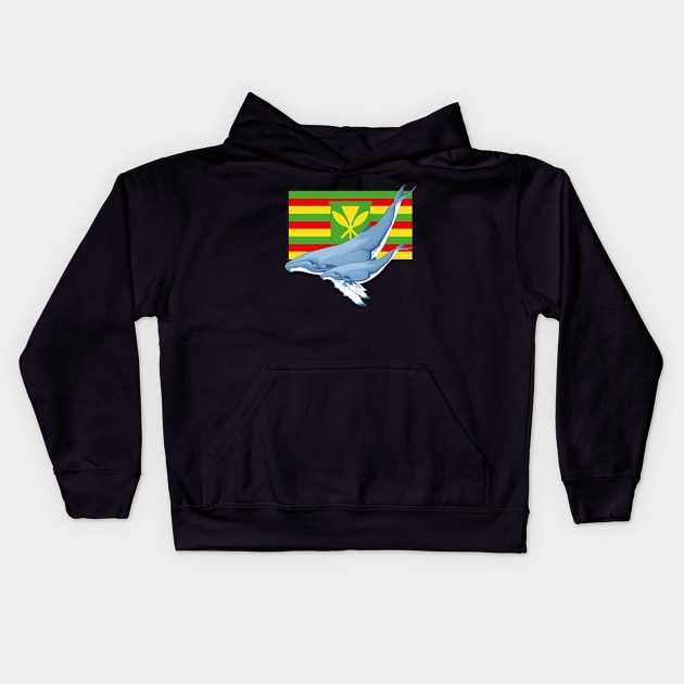 Humpback whales with Hawaiian Kanaka Maoli flag Kids Hoodie by NicGrayTees